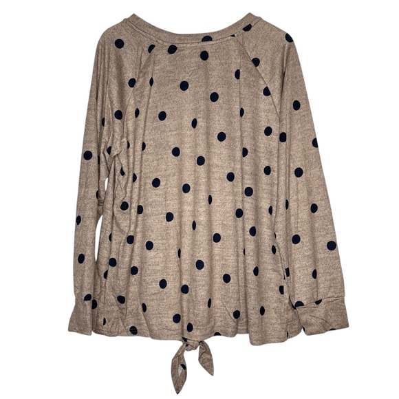 64.perch by blu pepper 1XL mocha beige heather navy polka dot tie front top NWOT - Picture 6 of 13
